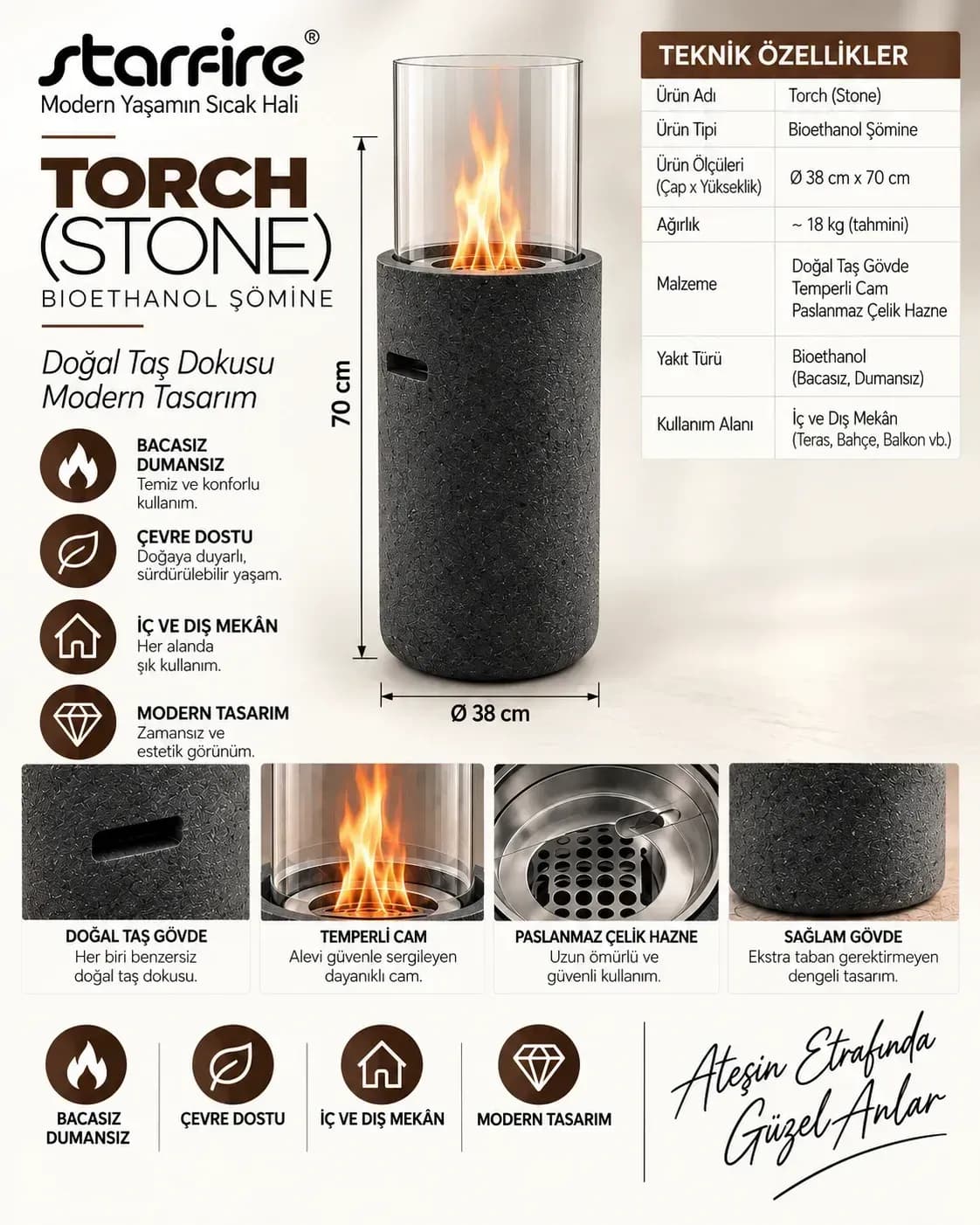 Büyütmek için çift tıklayın Torch Stone Small Bioetanol Şömine (Siyah) ürün görseli