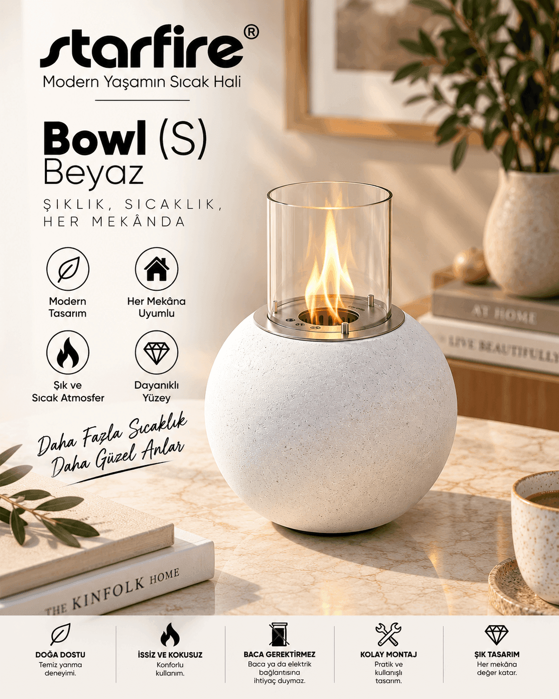 Büyütmek için çift tıklayın Starfire Bowl Stone Beton Bioetanol Şömine (Beyaz) 2