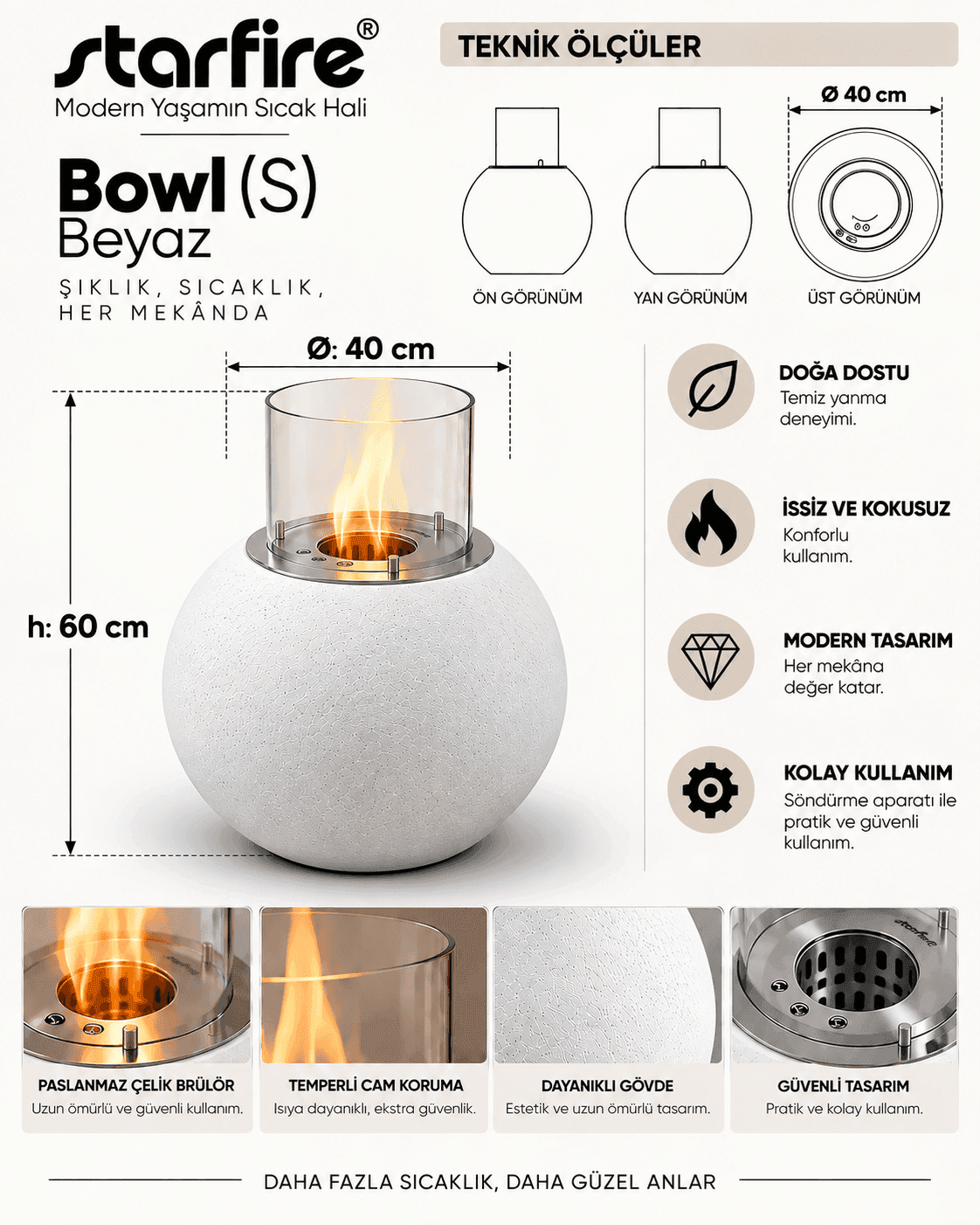 Büyütmek için çift tıklayın Starfire Bowl Stone Beton Bioetanol Şömine (Beyaz) 4